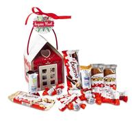 Onza Coffret cadeau de bonbons Kinder Bueno. Cadeau original de chocolat à offrir pour Nöel. Assortiment de chocolats en forme de maison rempli de chocolats Kinder Bueno, Happy Hippo, Chocobons.