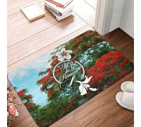 OOAHJEID Paillasson 974 Reunion Island Flamboyant Tapis de Sol pour Porte de Cuisine, Salle de Bain, antidérapant, Motif Floral, pour l'extérieur, pour entrée de Toilettes