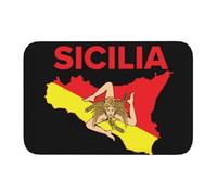 OOAHJEID Paillassons pour entrée Carte de la Sicile Trinacria Tapis d'entrée de Porte d'entrée Tapis d'intérieur Fierté Sicilienne Salle de Bain Cuisine Paillasson Tapis de Toilette Tapis