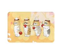 OOAHJEID Paillassons pour entrée Tapis de Bain Doux antidérapant en Forme de Chat en crème glacée au Pudding, Joli Chaton mofusand, Tapis Absorbant pour Salon, Lavable