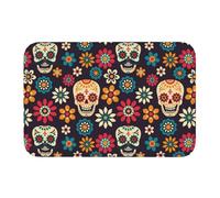 OOAHJEID Paillassons pour entrée Tapis de Porte d'entrée antidérapant à Motif Jour des Morts, séchage Rapide, paillasson d'intérieur, Motif crâne de Sucre, Santa Muerte