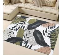OOAXBEED 1 Tapis de Sol à Motif de Feuilles Tropicales - Tapis de Sol Lavable en Flanelle de Polyester antidérapante, Noir et Blanc avec des Feuilles Vertes
