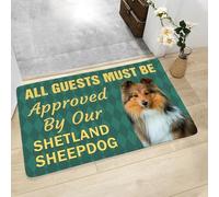 OOAXBEED Tapis de Porte KACISSTY Shetland Sheepdog : Tous Les invités doivent être approuvés par Mon Chien. Tapis d'intérieur en Flanelle imprimée en 3D, Tapis de Bain, moquettes.