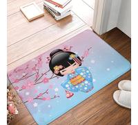 OOAXBEED Tapis de Porte Kawaii Kokeshi Doll, antidérapant, Motif Kimono Japonais Geisha, pour Salle de Bain, Cuisine ou Toilettes.-16x24 inch