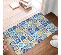 OOAXBEED Tapis de Porte marocain à Carreaux de mosaïque Bleue, Style Arabesque, antidérapant, Style Antique, géométrique, pour Cuisine, Salle de Bain ou Chambre.-20x32 inch