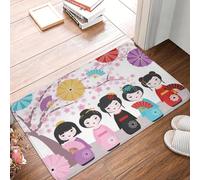 OOAXBEED Tapis d'entrée Kawaii Kokeshi Doll Cerise, antidérapant, Motif Geisha Japonaise, pour Cuisine, Balcon ou entrée.-16x24 inch