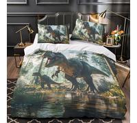 OOBAPZIIE Dinosaures Housse De Couette 3D Jurassic Dinosaures Imprimé Parure De Lit King（220x240cm） Microfibre Parure Housse De Couette Enfant avec Fermeture Éclair + Taie d'oreiller 50x75cm