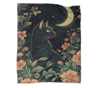 OOBAPZIIE Housse De Couette Chat Noir, Ensemble De Literie Animaux en Fleurs Couverture pour Enfants Adultes Doux Microfibre Literie Couverture De Polaire pour Lit Canapé 40x50inch(100x130cm)