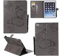 Ooboom Apple iPad 9.7" 2017/2018 / iPad Air/Air 2 Coque Modèle 3D Papillon Prime PU Cuir Flip Folio Housse Étui Cover Case Wallet Portefeuille Support Béquille - Gris