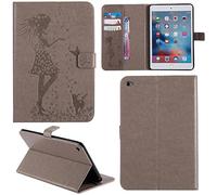 Ooboom® iPad Mini4 Coque Gaufrer Motif Fille PU Cuir Flip Housse Étui Smart Cover Case Wallet Supporter Pochette pour iPad Mini4 - Gris
