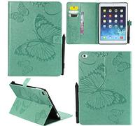 Ooboom iPad Pro 9.7" Coque Modèle 3D Papillon Prime PU Cuir Flip Folio Housse Étui Cover Case Wallet Portefeuille Support Béquille pour iPad Pro 9.7" - Vert