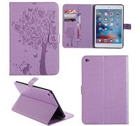 Ooboom® Nouvel iPad 2017 9.7" Coque Motif Arbre Chat PU Cuir Flip Housse Étui Cover Case Fermeture Magnétique Support avec Porte-cartes pour Nouvel iPad 2017 9.7" - Violet