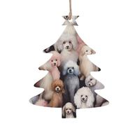 Oodles of Caniches Décorations de Noël en bois imprimées - 4 options de formes : ange, cloche, arbre, bonhomme de neige | Bois sculpté respectueux de l'environnement pour décoration de sapin de Noël