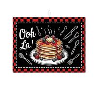 Ooh La! Tapis de séchage pour comptoir de cuisine, tapis absorbant à carreaux rouge et noir, tapis de séchage rétro en microfibre pour protecteur de comptoir de cuisine, 45,7 x 61 cm