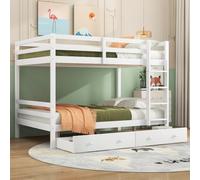 OOIILLEE 140 * 200 Lit superposé avec tiroirs, Lits pour Enfants avec barrières de sécurité, échelle, Cadre en Bois Massif, Matelas Non Inclus (Blanc)