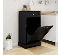 OOIILLEE Armoire de Cuisine avec Compartiment à Poubelle Intégré, Meuble Roulant avec 1 Tiroir et 1 Casier, Table de Cuisine Noir pour Tri et Rangement Pratique