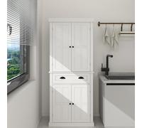 OOIILLEE Armoire de Rangement Blanche 71 Pouces, Placard Cuisine avec 4 Portes et Tiroir, 2 Étagères Réglables, Meuble de Stockage Indépendant pour Salle à Manger, Salon et Buanderie