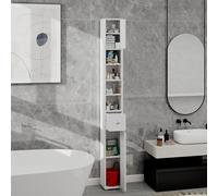 OOIILLEE Armoire de Salle de Bain Étroite, Meuble de Rangement Indépendant Haut 71 Pouces avec 2 Portes, 1 Tiroir et 4 Étages Réglables, Storage Blanc pour Organisation Salle d'eau et Buanderie