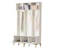 OOIILLEE Armoire d'entrée avec Banc, Rangement Ouvert Multifonctionnel - 6 Crochets - Pieds dorés - (120x40x191,5 cm) - pour Couloir & Salon