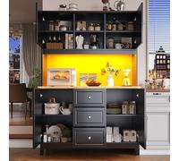 OOIILLEE Armoire Haute Moderne avec Éclairage LED et Contrôle par Application | Buffet Salon avec 4 Portes et 3 Tiroirs | Vitrine Cuisine Éclairage Musical | Système Anti-Retour (120 x 40 x 180 cm)