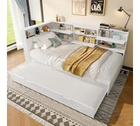 OOIILLEE Banquette Lit Gigogne, Canapé d'Appoint et Lit Guest avec Tête de Lit Rangement, Structure Blanc sans Matelas (Blanc 90cm*200cm)