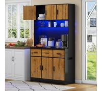 OOIILLEE Buffet Multifonctionnel avec éclairage LED, télécommande, Grand Meuble Bar à café et à Liqueur avec tiroirs, étagères réglables, Prises de Courant (Noir)