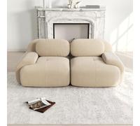 OOIILLEE Canapé 2 places en velours côtelé, canapé sectionnel, combinable avec accoudoirs incurvés et fond antidérapant, canapé à compression, housse hautement élastique, adapté au cinéma maison,Beige