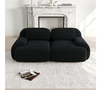 OOIILLEE Canapé 2 places en velours côtelé, canapé sectionnel, combinable avec accoudoirs incurvés et fond antidérapant, canapé à compression, housse hautement élastique, adapté au cinéma maison, Noir