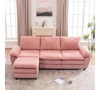OOIILLEE Canapé 3 Places en Forme de L, Canapé Lit modulable avec Pouf Amovible, Fauteuil rembourré avec Chaise Longue, pour Salon, en Velours Rose
