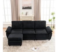 OOIILLEE Canapé 3 Places en Forme de L, Canapé Lit modulable avec Pouf Amovible, Fauteuil rembourré avec Chaise Longue, pour Salon, en Velours Noir