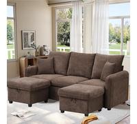 OOIILLEE Canapé 3 Places rembourré en Forme de U, canape Dangle avec 2 Pouf de Rangement, canapé Convertible avec Fonction Couchage, canapé modulable avec 2 tiroirs, Chenille, Brun