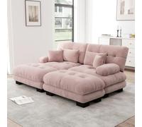 OOIILLEE Canapé d'angle Cloud pour Salon, canapé Double en Chenille avec 2 Coussins lombaires et 2 oreillers décoratifs, canapé sectionnel avec accoudoirs Larges et 2 poufs,Rose
