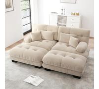 OOIILLEE Canapé d'angle Cloud pour Salon, canapé Double en Chenille avec 2 Coussins lombaires et 2 oreillers décoratifs, canapé sectionnel avec accoudoirs Larges et 2 poufs,Café léger