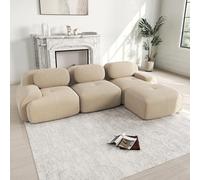 OOIILLEE Canapé d'angle modulable sans Assemblage, Ergonomique, canapé 3 Places en Velours côtelé avec accoudoirs Extra-Larges, canapé de Compression, Tissu 32D hautement élastique, Beige