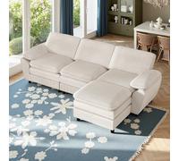 OOIILLEE Canapé d'angle modulaire en Velours, Ergonomique et spacieux, 3 Places + Pouf Amovible - Lits Convertible
