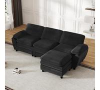 OOIILLEE Canapé d'angle modulaire en Velours, Ergonomique et spacieux, 3 Places + Pouf Amovible - Lits Convertible