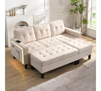 OOIILLEE Canapé de Salon Multifonctionnel en Forme de L avec Pouf Amovible surdimensionné à 2 Places + lumière d'ambiance LED, Ensemble de canapé 3 Places, canapé sectionnel Moderne, Chenille, Beige
