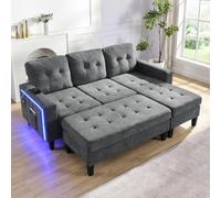 OOIILLEE Canapé de Salon Multifonctionnel en Forme de L avec Pouf Amovible surdimensionné à 2 Places + lumière d'ambiance LED, Ensemble de canapé 3 Places, canapé sectionnel Moderne, Chenille, Gris