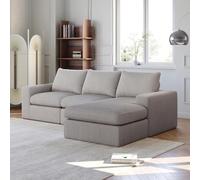OOIILLEE Canapé en Velours côtelé désossé avec Assise inclinable, canapé d'angle Moderne en Forme de L avec Trois Coussins, canapé modulable pour Salon et Chambre, Aucun Assemblage requis, Gris Clair