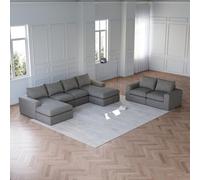 OOIILLEE Canapé en Velours côtelé désossé avec Assise inclinable, canapé d'angle Moderne en Forme de L avec Trois Coussins, canapé modulable pour Salon et Chambre, Aucun Assemblage requis, 2 pièces