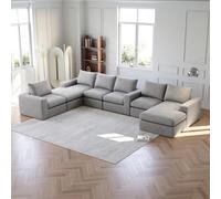 OOIILLEE Canapé en Velours côtelé désossé avec Assise inclinable, canapé d'angle Moderne en Forme de L avec Trois Coussins, canapé modulable pour Salon et Chambre, Aucun Assemblage requis, 2 pièces
