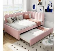 OOIILLEE Canapé lit 140x200 cm avec lit gigogne, avec sommier à Lattes en Bois, Dossier à Motifs Floraux, Tissu Velours Rosa (Matelas Non Inclus)