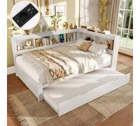 OOIILLEE Canapé-lit Banquette 90x200 cm avec Sommier à Lattes, 2 Tiroirs de Rangement, Prise Électrique et Ports USB, Structure en Aggloméré (Matelas Non Inclus) (Blanc 140cm*200cm)