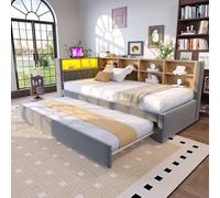 OOIILLEE Canapé-lit Convertible avec Rangements, Lampes LED et Prises Électriques - Canapé Club en Peluche Gris foncé avec Lit Gigogne 90x190 cm, Design Multifonctionnel pour Espace Réduit