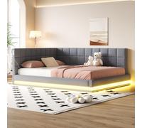 OOIILLEE Canapé-lit d'angle avec éclairage LED, Cadre de lit rembourré, lit de Jour Moderne pour Salon, Chambre à Coucher, en Velours Doux pour la Peau (Gris-160 * 200-LED)