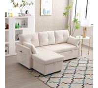 OOIILLEE Canapé modulable avec Fonction Couchage, canapé d'angle en L avec Fauteuil inclinable Pliable, canapé 3 Places avec Coffre de Rangement, Le Fauteuil est Interchangeable, Velours, Beige