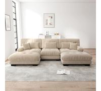 OOIILLEE Canapé modulable rembourré en Chenille, canapé Nuage surdimensionné en Forme de U, Assise Profonde Canapés Convertibles avec Pouf (Café Clair)
