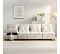 OOIILLEE Canapé modulaire Cloud, Librement combinable, canapé Quatre Places avec Espace de Rangement, Fonction Couchage + Housse Chenille, Design Espace Libre et Combinaison canapé-lit de Salon