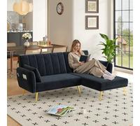 OOIILLEE Canapé Pliant Moderne, canapé en L, canapé d'angle avec Fonction Couchage, Fauteuil inclinable, Noir,adapté au Salon, à la Chambre, au Home cinéma, à la Chambre d'amis