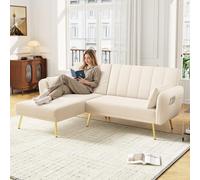 OOIILLEE Canapé Pliant Moderne, canapé en L, canapé d'angle avec Fonction Couchage, Fauteuil inclinable, Beige,adapté au Salon, à la Chambre, au Home cinéma, à la Chambre d'amis